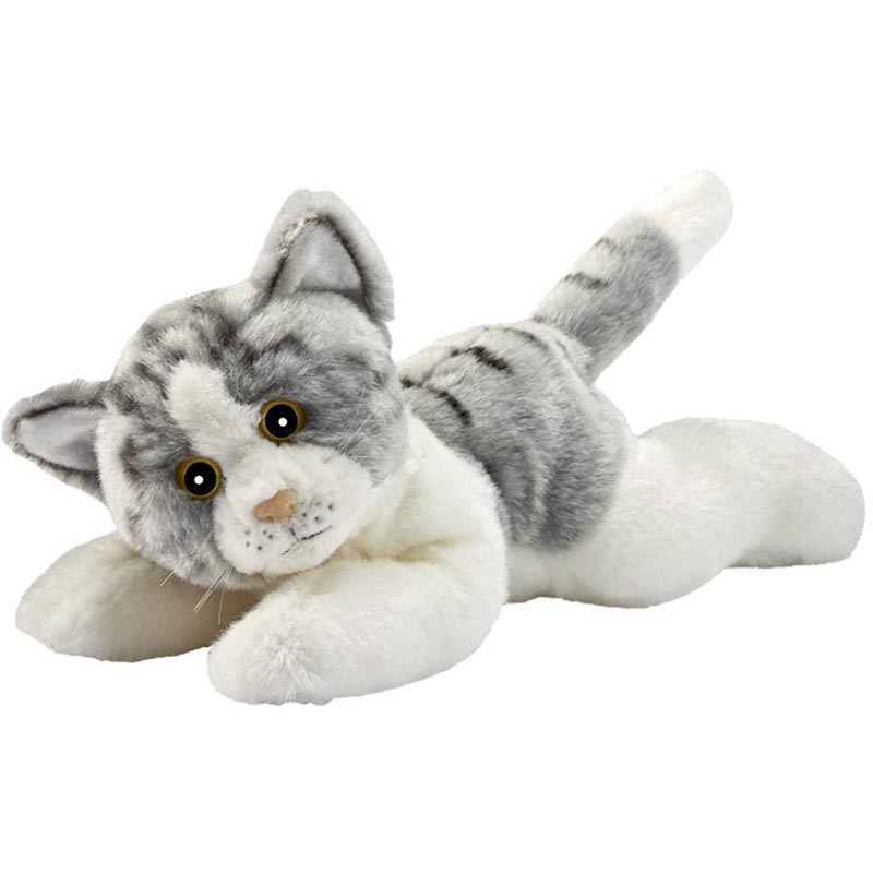 Peluche chat gris couche 30 cm