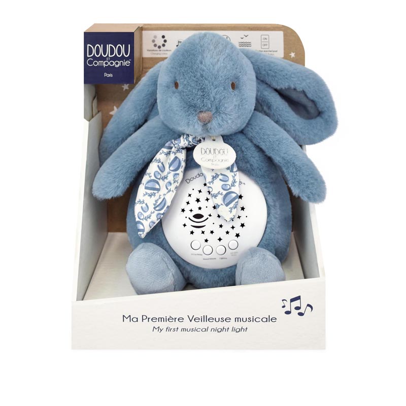 Peluche lapin veilleuse bleu