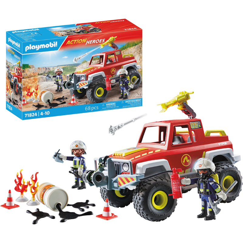 Playmobil Action Heroes 71824 - Véhicule pompiers +bidon enflamme