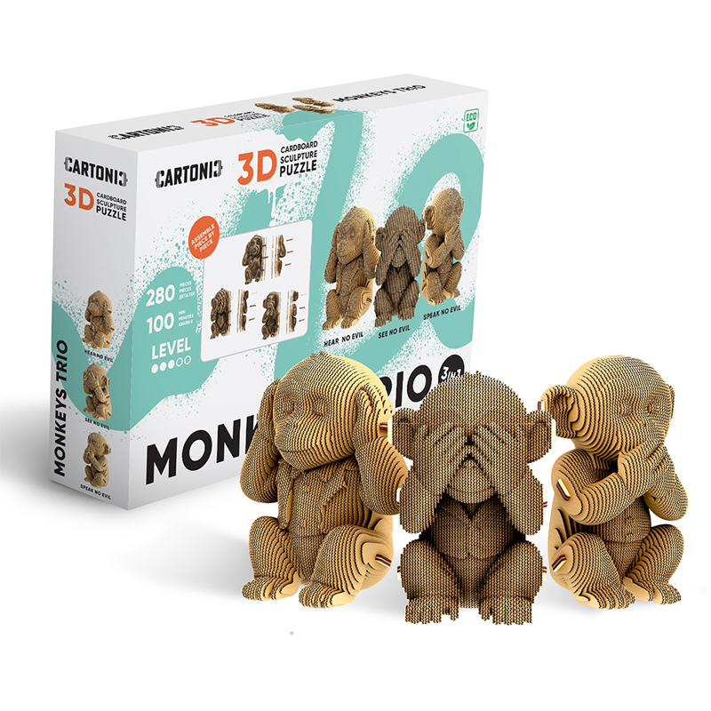 Puzzle 3d 280 pièces trio singes