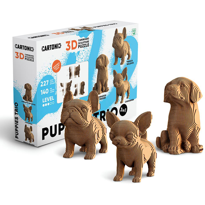 Puzzle 3d 227 pièces trio chiots